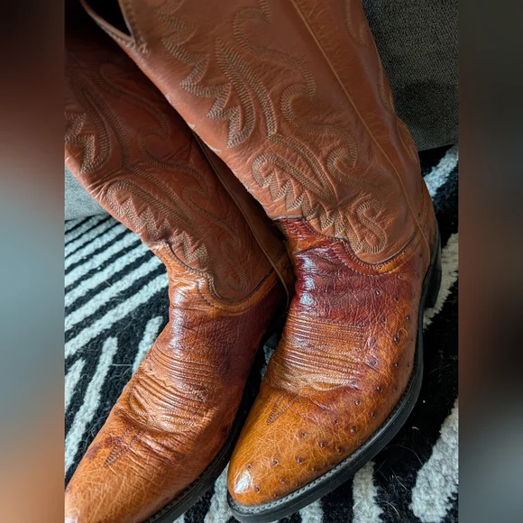 Dan Post Cowboy Boots Men’s 8D – Genuine Ostrich Leather Vamp - Picture 5 of 9